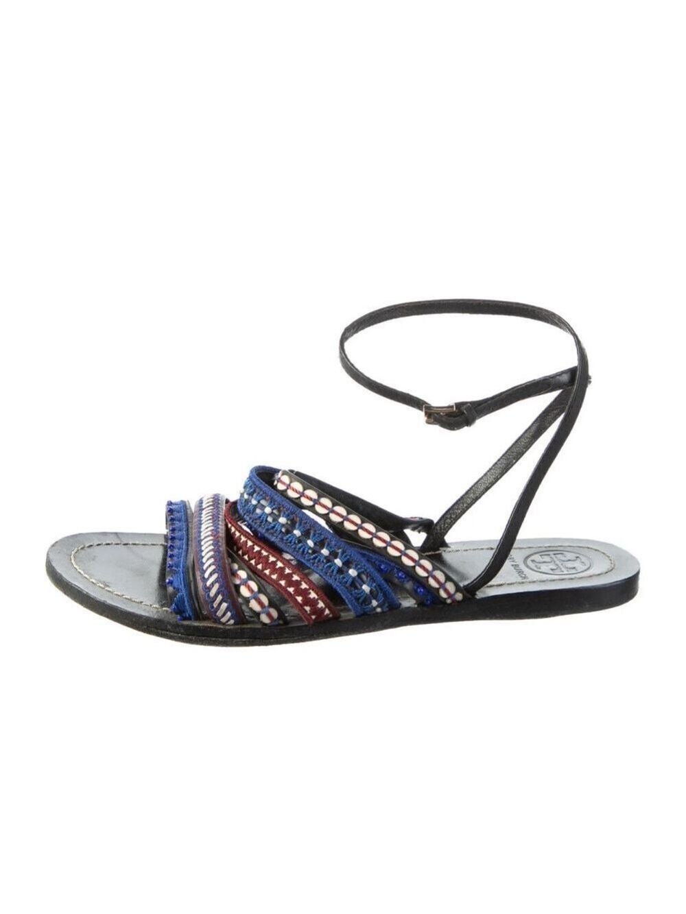 Tory Burch patterned embellished ankle strap flap Sandals size 10.5